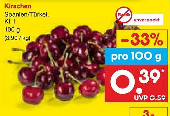 Kirschen Spanien/Türkei, Kl. I 100 g (3.90 / kg)