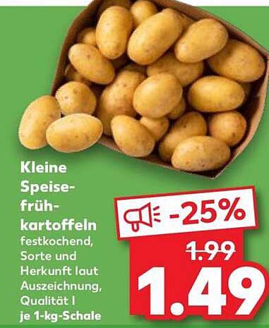 Kleine Speise-früh-kartoffeln festkochend, Sorte und Herkunft laut Auszeichnung, Qualität I, je 1-kg-Schale