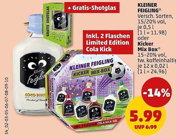 KLEINER FEIGLING* Versch. Sorten, 15/20% vol, je 0,5 l oder Kicker Mix Box* 15-20% vol, tw. koffeinhaltig, je 12 x 0,02 l