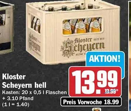 Kloster Scheyern hell Kasten: 20 x 0,5 l Flaschen + 3,10 Pfand (1 l = 1.40)