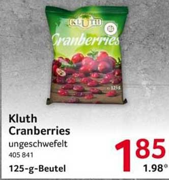 Kluth Cranberries ungesüßt, 125-g-Beutel