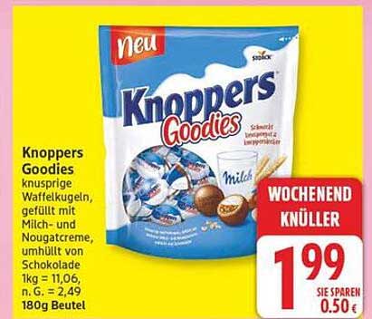 Knoppers Goodies knusprige Waffelkugeln, gefüllt mit Milch- und Nougatcreme, umhüllt von Schokolade 180g