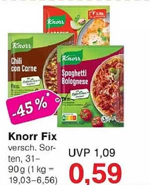 Knorr Fix versch. Sorten 31–90 g (1 kg = 19,03–6,56)