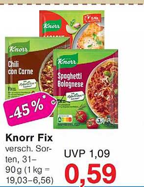 Knorr Fix versch. Sorten, 31–90 g (1 kg = 19,03–6,56)