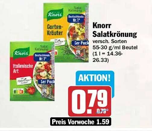Knorr Salatkrönung versch. Sorten 55-30 g/ml Beutel (1 l = 14.36-26.33)