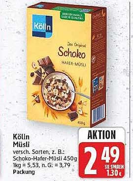 Kölln Müsli versch. Sorten, z. B. Schoko-Hafer-Müsli 450g