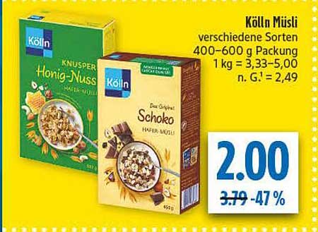 Kölln Müsli verschiedene Sorten 400–600 g Packung