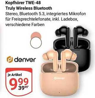 Kopfhörer TWE-48 Truly Wireless Bluetooth Stereo, Bluetooth 5.3, integriertes Mikrofon für Freisprechtelefonate, inkl. Ladebox, verschiedene Farben
