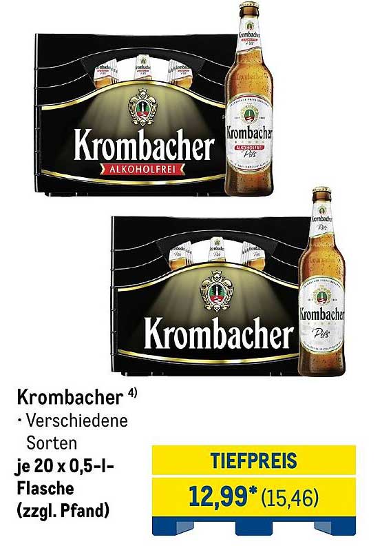 Krombacher 4) • Verschiedene Sorten je 20 x 0,5-l-Flasche (zzgl. Pfand)