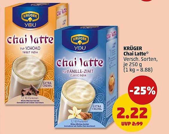 KRÜGER Chai Latte* Versch. Sorten, je 250 g (1 kg = 8.88)