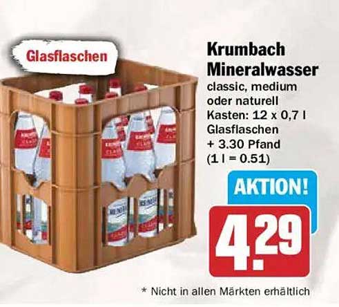 Krumbach Mineralwasser classic, medium oder naturell Kasten: 12 x 0,7 l Glasflaschen + 3.30 Pfand (1 l = 0.51)