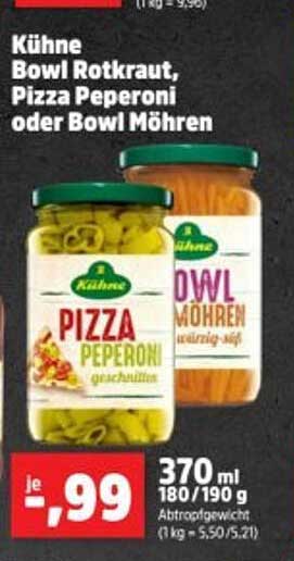 Kühne Bowl Rotkraut, Pizza Peperoni oder Bowl Möhren