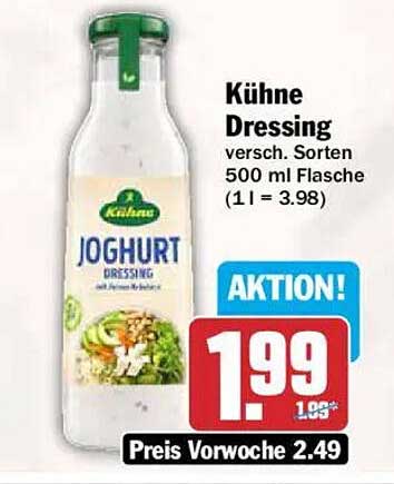 Kühne Dressing versch. Sorten 500 ml Flasche (1 l = 3.98)