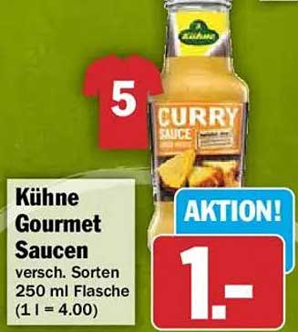 Kühne Gourmet Saucen versch. Sorten 250 ml Flasche (1 l = 4.00) AKTION!