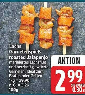 Lachs Garnelenspieß roasted Jalapenjo mariniertes Lachsfilet und herzhaft gewürzte Garnelen, ideal zum Braten oder Grillen