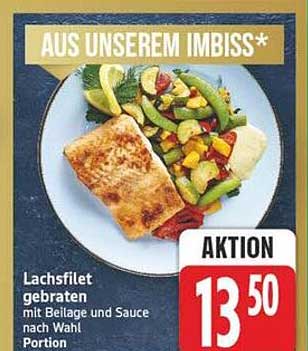 Lachsfilet gebraten mit Beilage und Sauce nach Wahl Portion