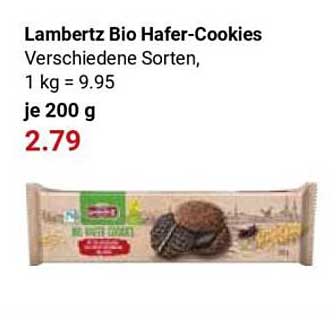 Lambertz Bio Hafer-Cookies Verschiedene Sorten, 1 kg = 9.95 je 200 g