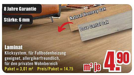 Laminat Klicksystem, für Fußbodenheizung geeignet, allergikerfreundlich, für den privaten Wohnbereich