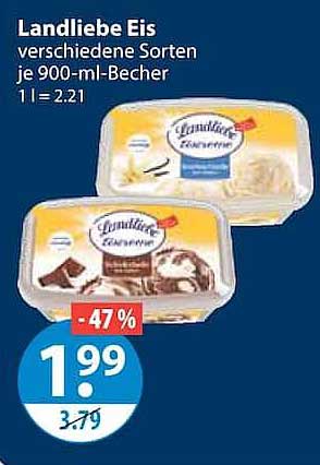 Landliebe Eis verschiedene Sorten je 900-ml-Becher 1 l = 2,21