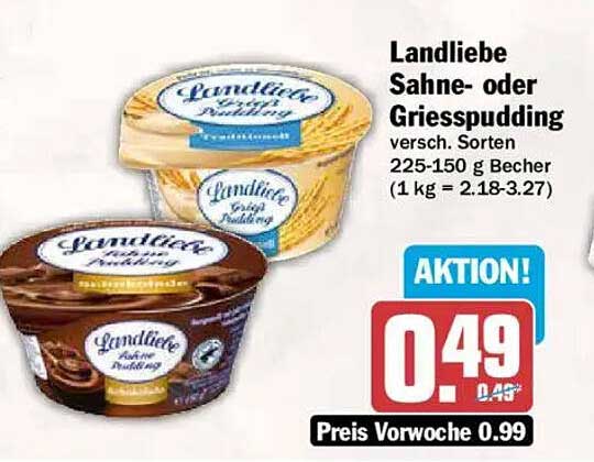 Landliebe Sahne- oder Griesspudding versch. Sorten 225-150 g Becher (1 kg = 2.18-3.27)