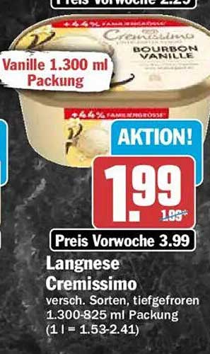 Langnese Cremissimo versch. Sorten, tiefgefroren 1.300-825 ml Packung