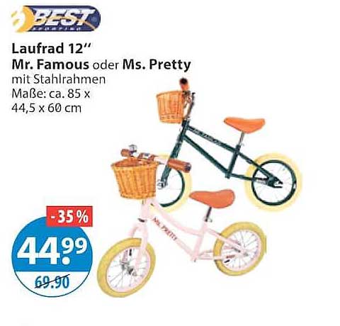 Laufrad 12" Mr. Famous oder Ms. Pretty mit Stahlrahmen Maße: ca. 85 x 44,5 x 60 cm
