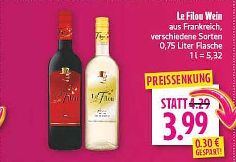 Le Filou Wein aus Frankreich, verschiedene Sorten, 0,75 Liter Flasche