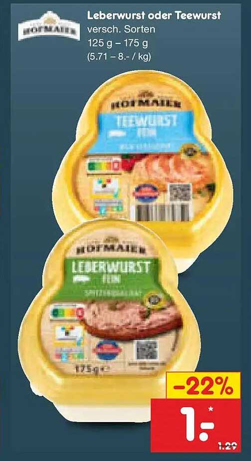 Leberwurst oder Teewurst versch. Sorten