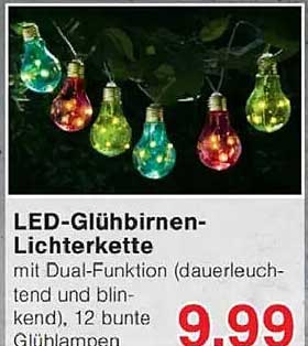 LED-Glühbirnen-Lichterkette mit Dual-Funktion (dauerleuchtend und blinkend), 12 bunte Glühlampen