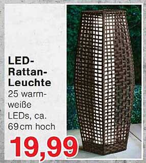 LED-Rattan-Leuchte 25 warm-weiße LEDs, ca. 69cm hoch