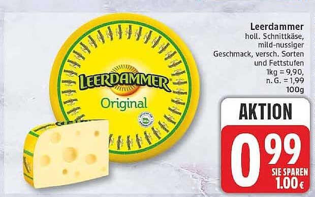 Leerdammer holl. Schnittkäse, mild-nussiger Geschmack, versch. Sorten und Fettstufe
