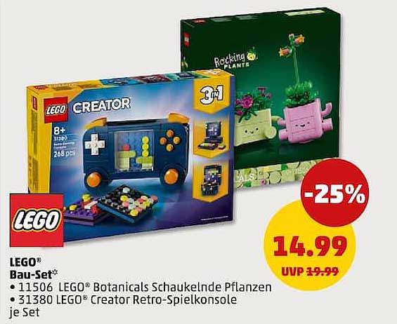 LEGO® Bau-Set* • 11506 LEGO® Botanicals Schaukeldende Pflanzen • 31380 LEGO® Creator Retro-Spielkonsole je Set