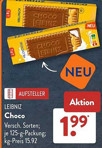 LEIBNIZ Choco Versch. Sorten; je 125-g-Packung; kg-Preis 15.92