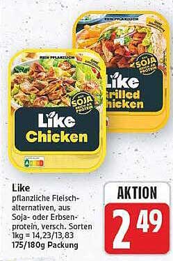 Like pflanzliche Fleischalternativen, aus Soja- oder Erbsenprotein, verschiedenen Sorten, 175/180g Packung