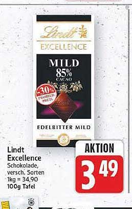 Lindt Excellence Schokolade, versch. Sorten 1kg = 34,90 100g Tafel