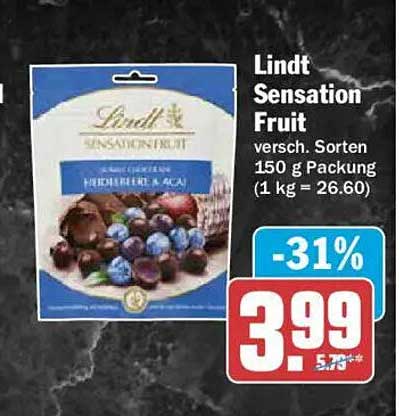 Lindt Sensation Fruit versch. Sorten 150 g Packung (1 kg = 26.60)
