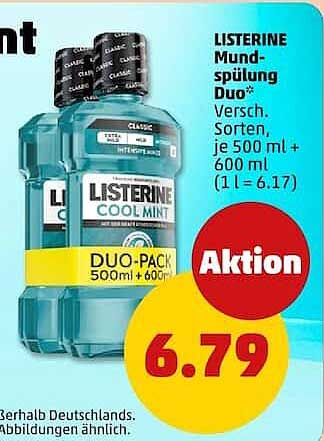 LISTERINE Mund-spülung Duo* Versch. Sorten, je 500 ml + 600 ml (1 l = 6.17)
