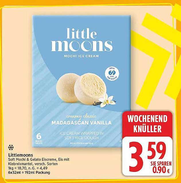 Littlemoons Soft Mochi & Gelato Eiscreme, Eis mit Klebreismantel, versch. Sorten