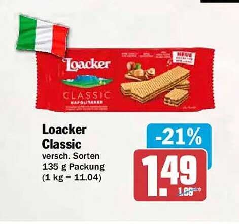 Loacker Classic versch. Sorten 135 g Packung (1 kg = 11.04)