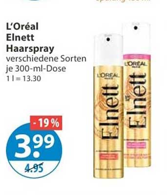 L'Oréal Elnett Haarspray verschiedene Sorten je 300-ml-Dose 1 l = 13.30