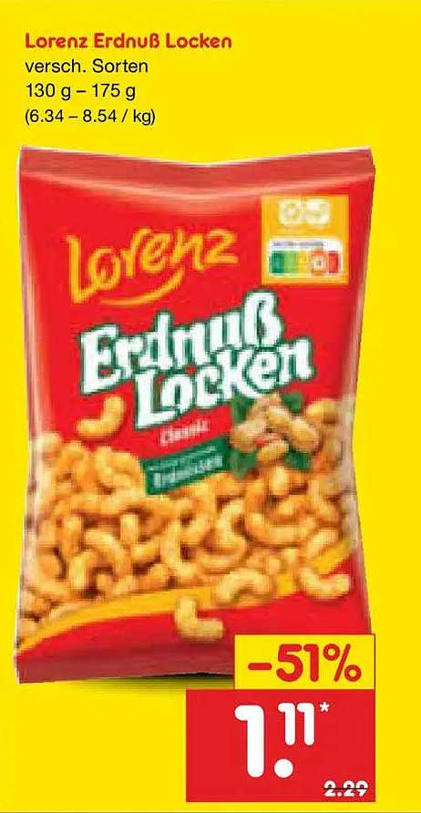 Lorenz Erdnuss Locken versch. Sorten 130 g - 175 g (6.34 - 8.54 / kg)
