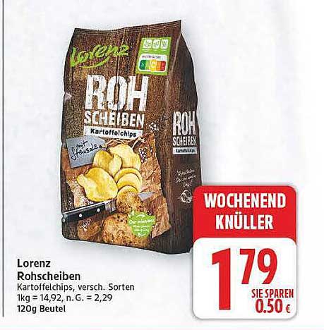 Lorenz Rohscheiben Kartoffelchips, versch. Sorten 120g Beutel