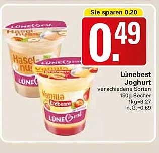 Lünebest Joghurt verschiedene Sorten 150g Becher 1kg=3.27 n.G.=0.69