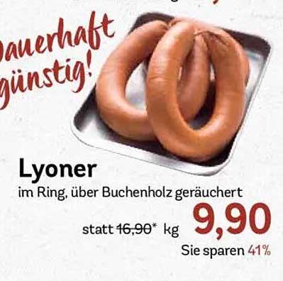 Lyoner im Ring, über Buchenholz geräuchert