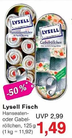 Lysell Fisch Hanseaten- oder Gabelröllchen, 125 g (1 kg = 11,92)
