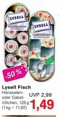 Lysell Fisch Hanseaten- oder Gabelröllchen, 125 g (1 kg = 11,92)