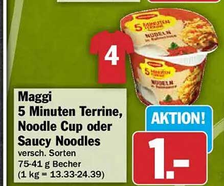 Maggi 5 Minuten Terrine, Noodle Cup oder Saucy Noodles