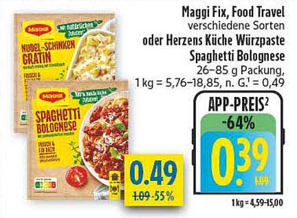 Maggi Fix, Food Travel verschiedene Sorten oder Herzens Küche Würzpaste Spaghetti Bolognese