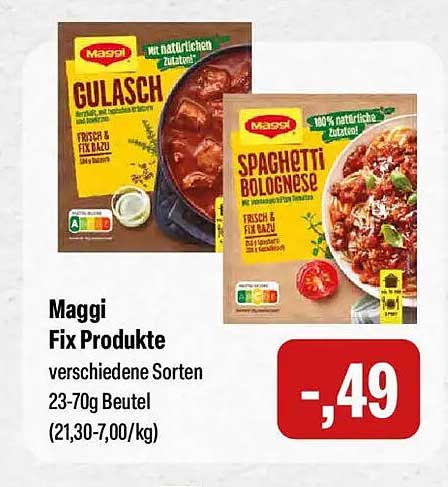 Maggi Fix Produkte verschiedene Sorten 23-70g Beutel (21,30-7,00/kg)