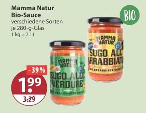 Mamma Natur Bio-Sauce verschiedene Sorten je 280-g-Glas